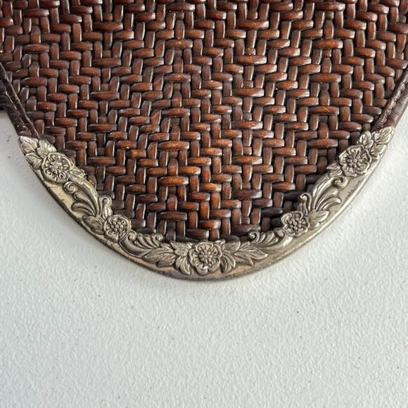 Brighton Crossbody Bag Woven Croc Embossed Brown Leather Metal Detail on Flap - Picture 9 of 16